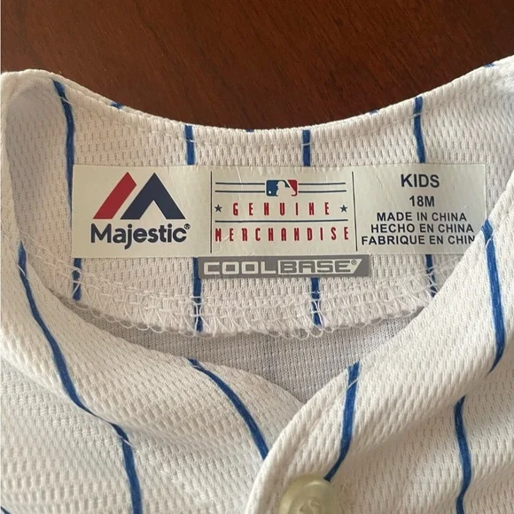 Majestic Cubs Kids White and Blue Pinstripe Jersey, Sz 18 Mos - Picture 4 of 6